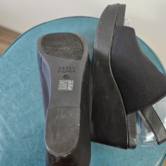 Eileen Fisher Port Wedge Sandals - Black Slingback Minimalist Comfy Size 8.5 - Picture 9 of 12